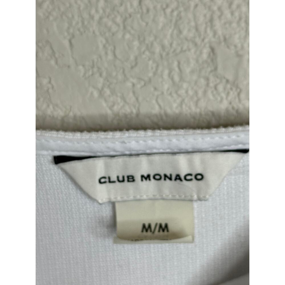 Club Monaco White Ribbed Blouse Short Puff Sleeve Square Neck Stretch Top M - Picture 3 of 6